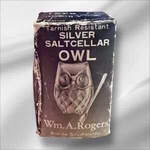 VTG William A Rogers Owl Saltcellar Silver Plate in Original Box w/Spoon 2”